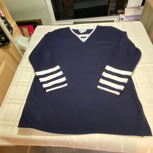 J.G. Hook Women's Navy Blue Striped Sweater Tunic  Fisherman Aesthetic Nautical - Picture 4 of 6